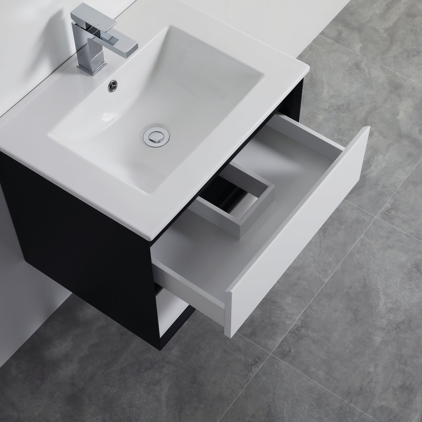 PE600WH Petra Matte White, Black Rectangular Wall Mounted Vanity