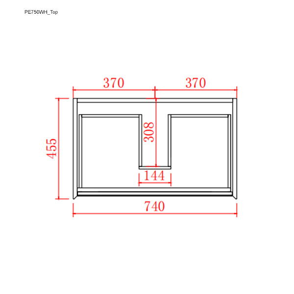 PE750WH Petra Matte White, Black Rectangular Wall hung Vanity