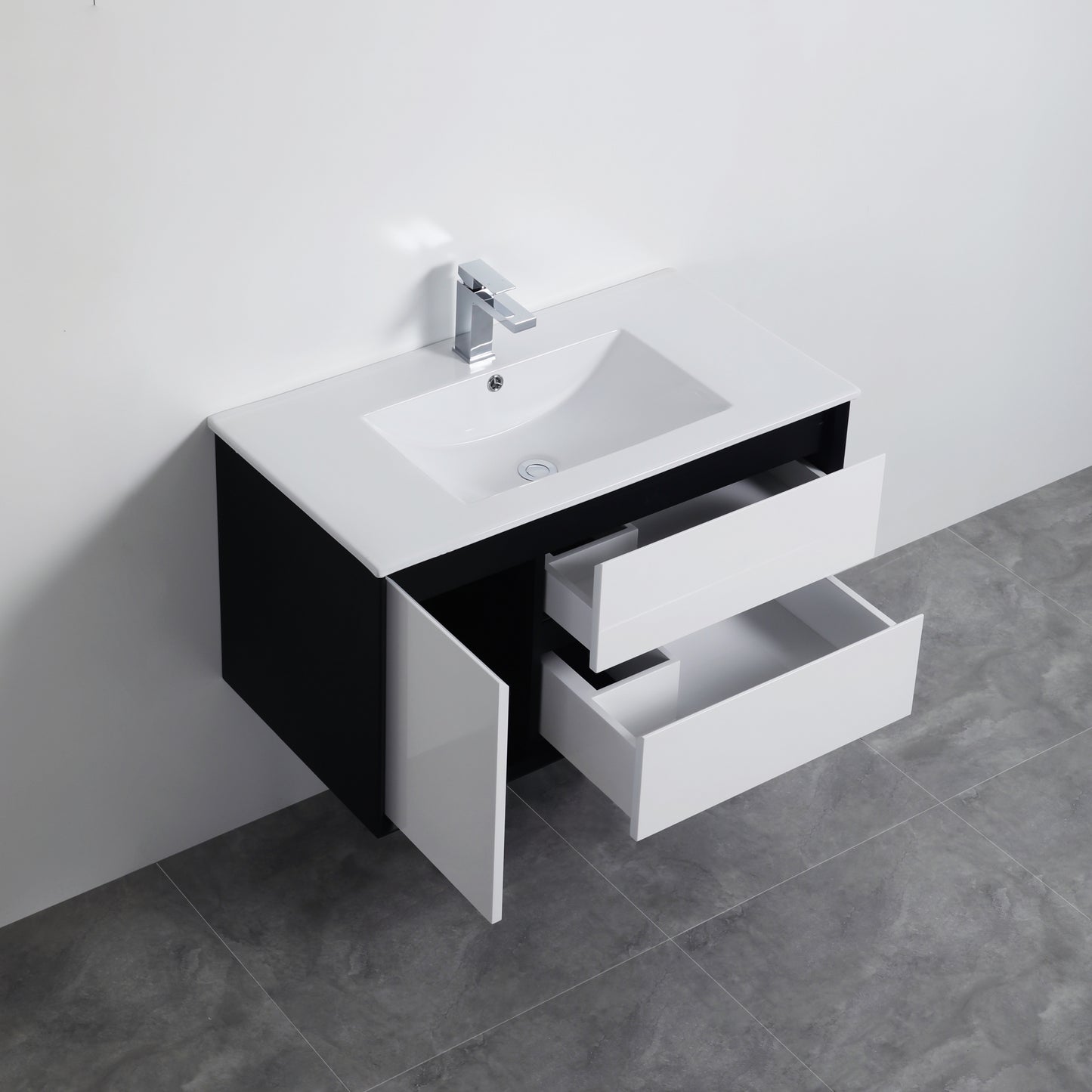 PE900RWH Petra Matte White and Black Rectangular Wall hung Vanity