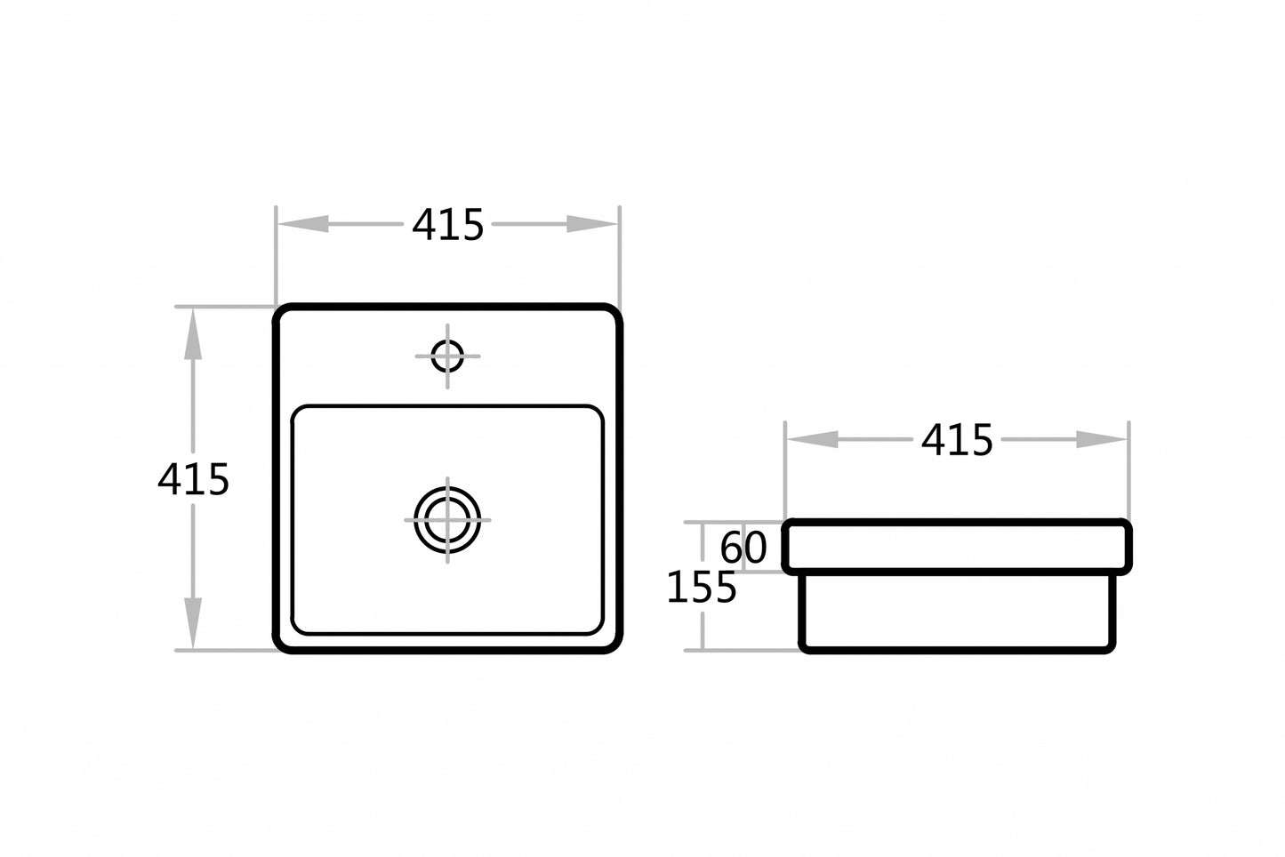 PI4141-TH Gloss White Square Insert mount Basin