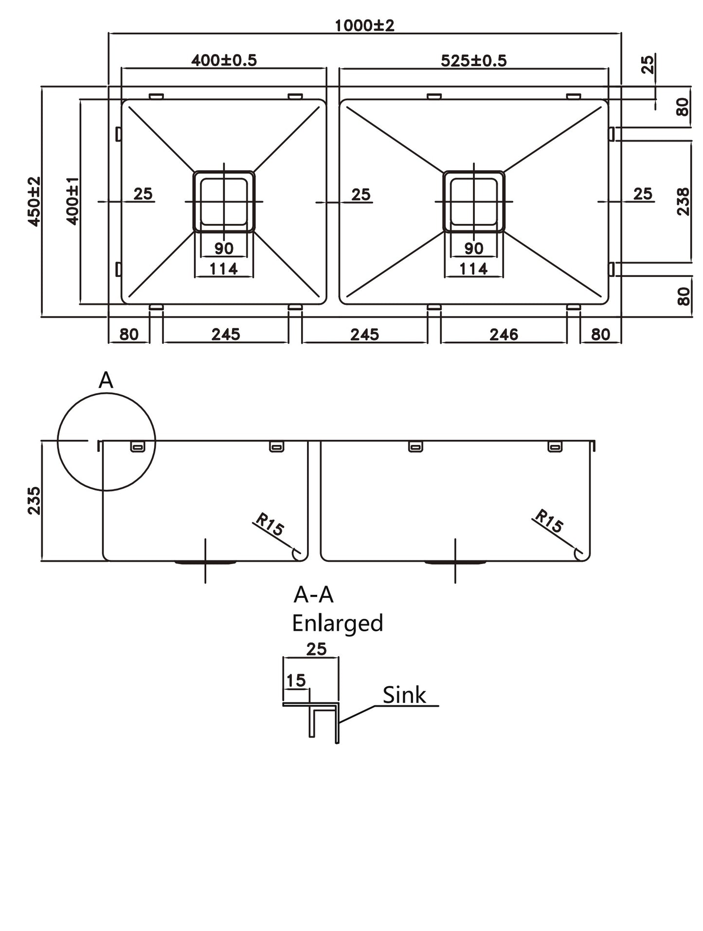 PKS-1000S Stainless Steel Stainless Steel Rectangular Top/Undermount Sink