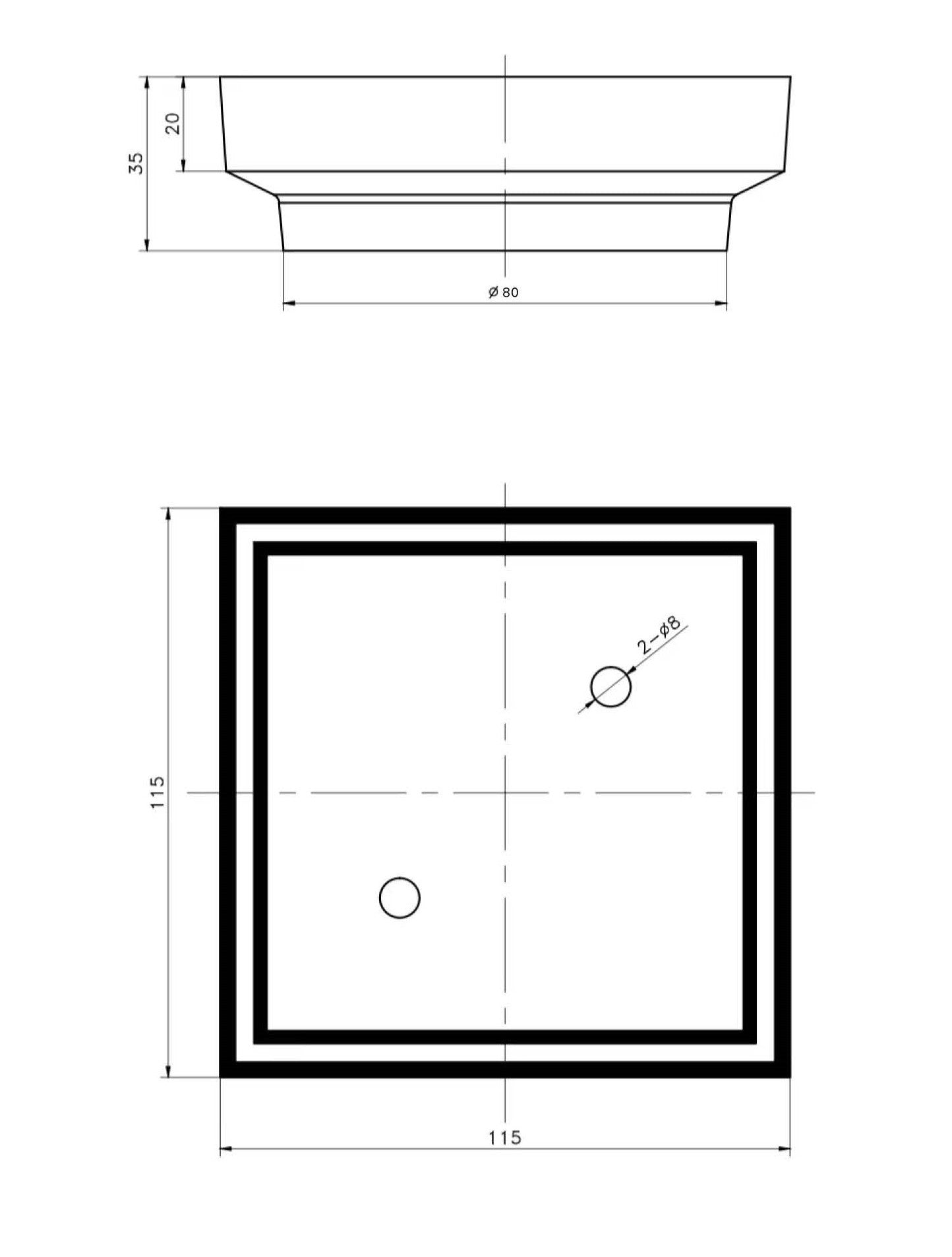 PSF02-80 Chrome Chrome Square Floor-mounted Floor Waste