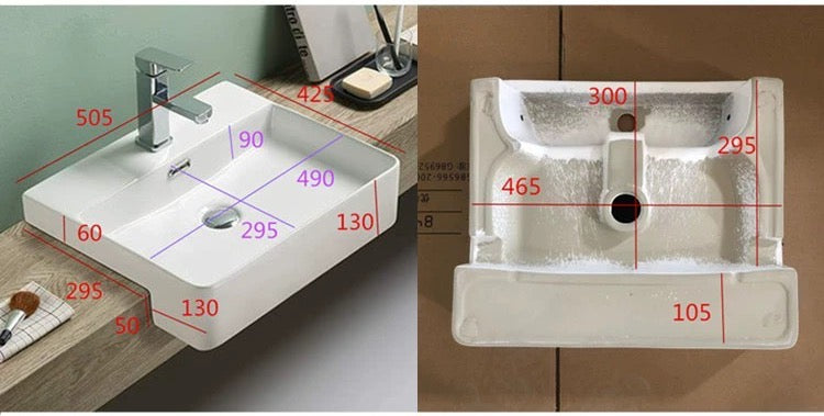 PSR5042 Gloss White Rectangular Semi-recessed Basin