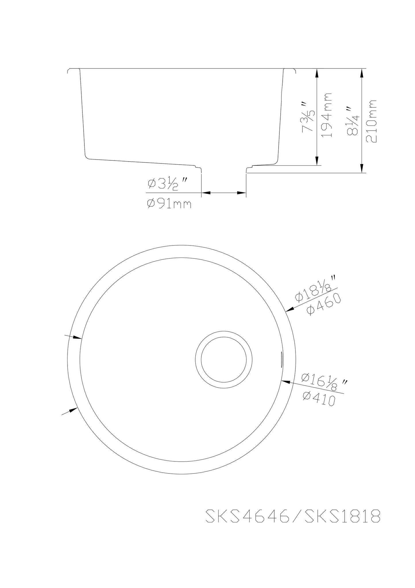 QKS4646-MB Matte Black Round Undermount Sink