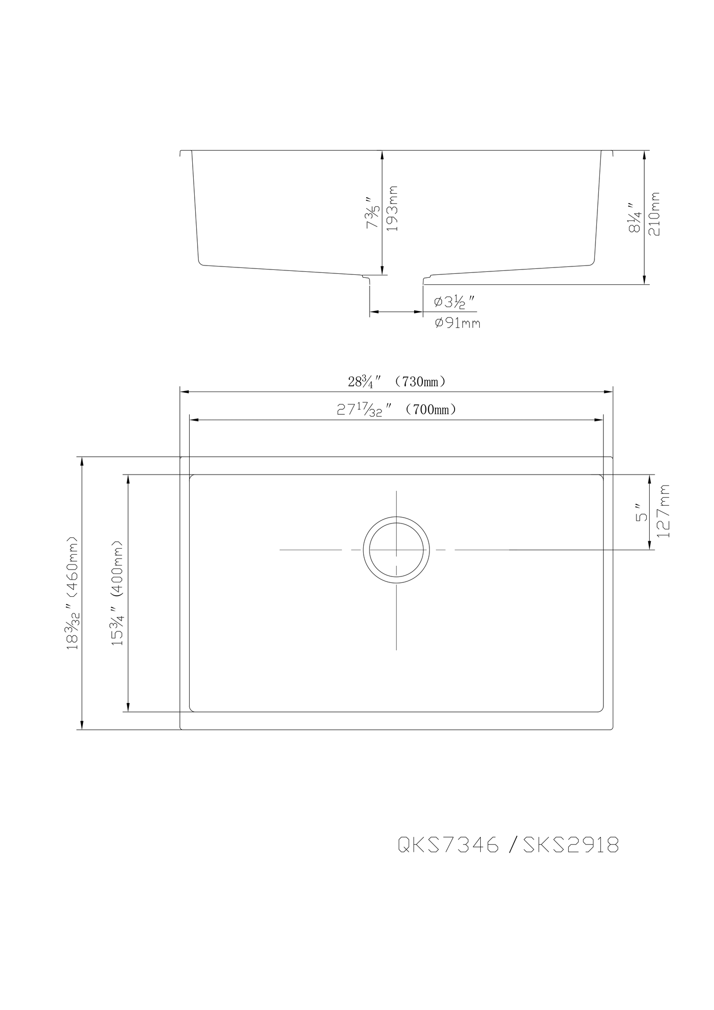 QKS7346-MB Matte Black Rectangular Top/Undermount Sink