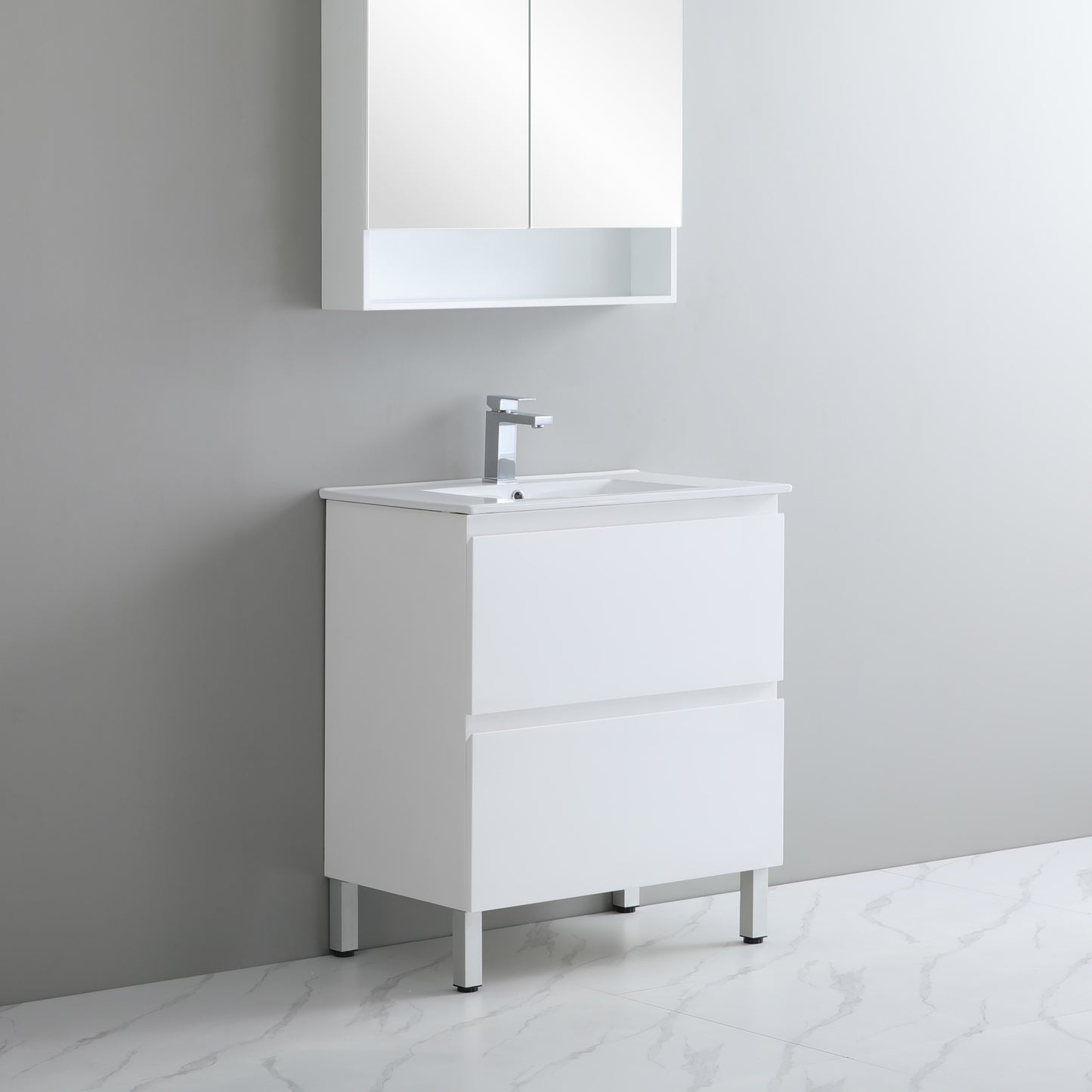 RIVA900L Riva Gloss White Rectangular Free Standing Vanity