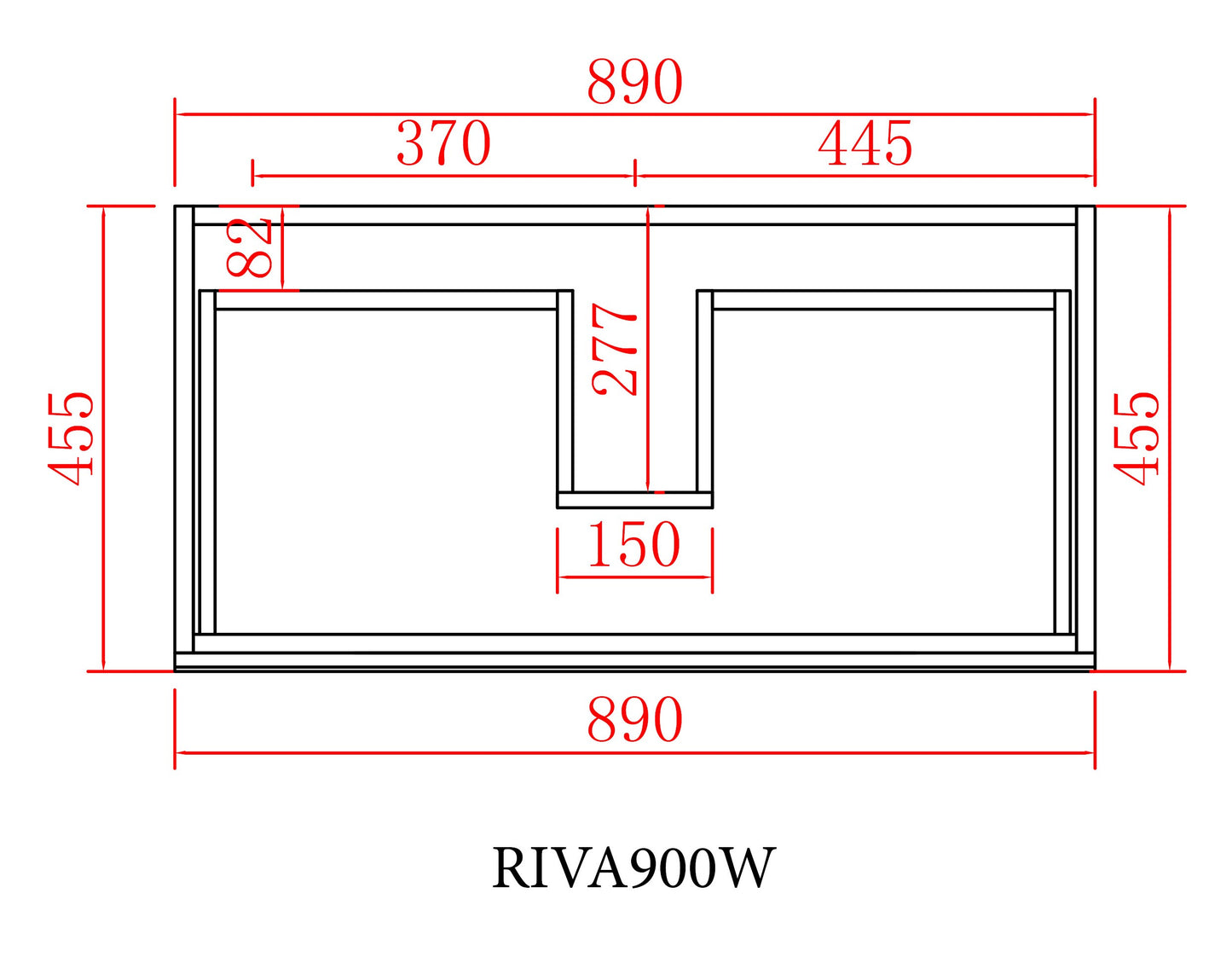 RIVA900W Riva Gloss White Rectangular Wall hung Vanity