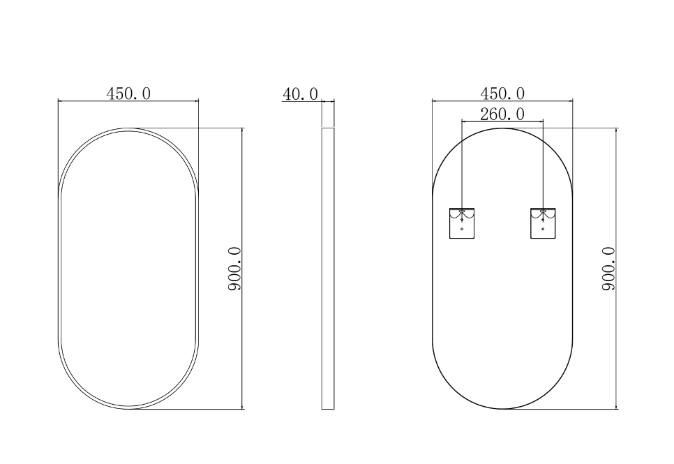 T-4590F Matte Black Oval Wall Mounted Mirror