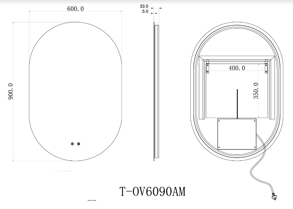 T-6090AM Matte Silver Oval Wall Mounted Mirror