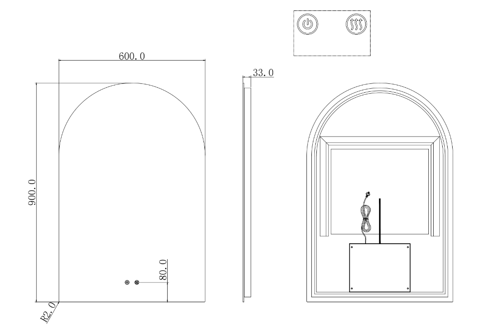 T-AR9060AM Uni-Arch Anodised Silver Arched Mirror