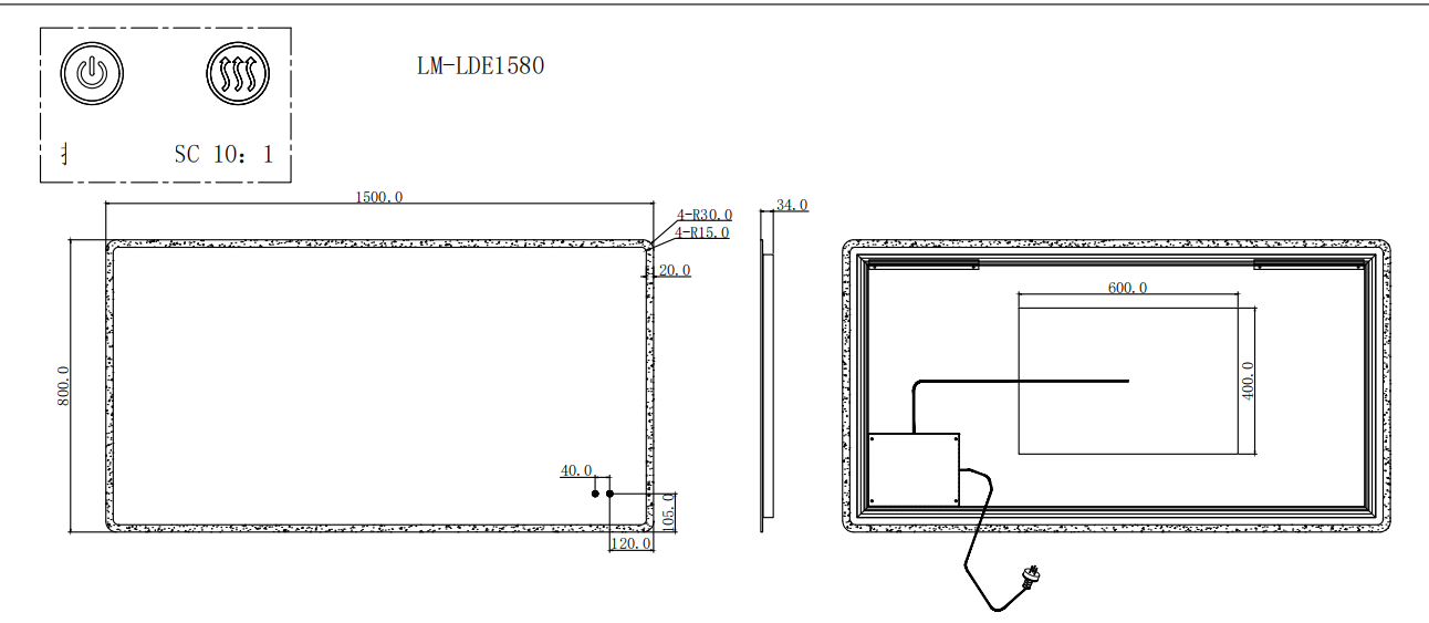 T-YB1580 Matte Silver Rectangular Wall Mounted Mirror