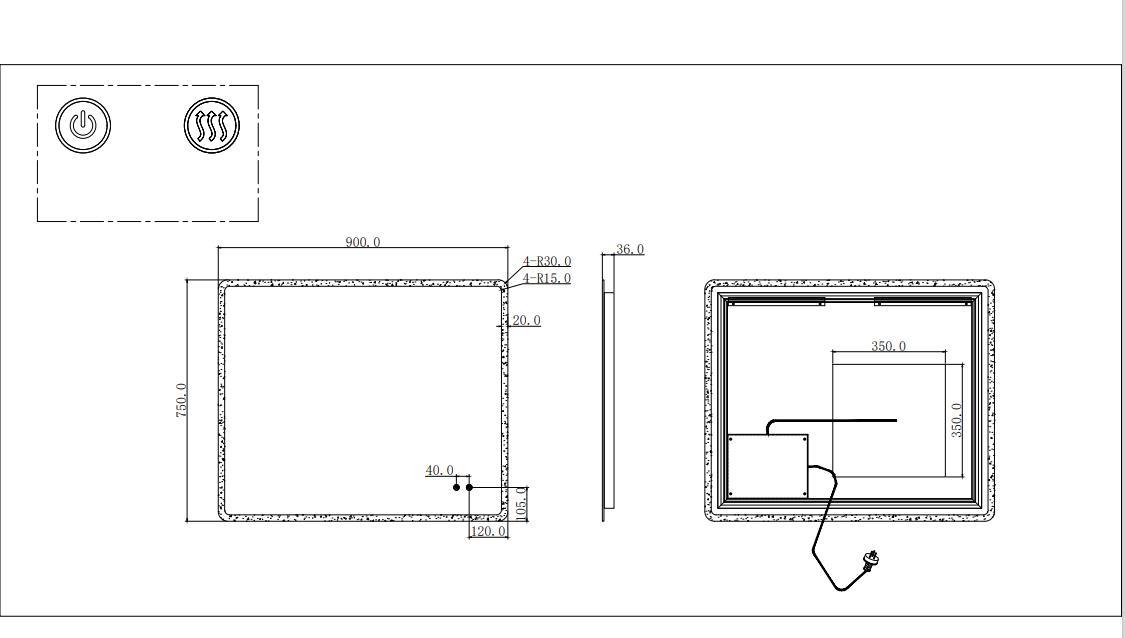 T-YB9075 YB Matte Clear Rectangular Wall Mounted Mirror