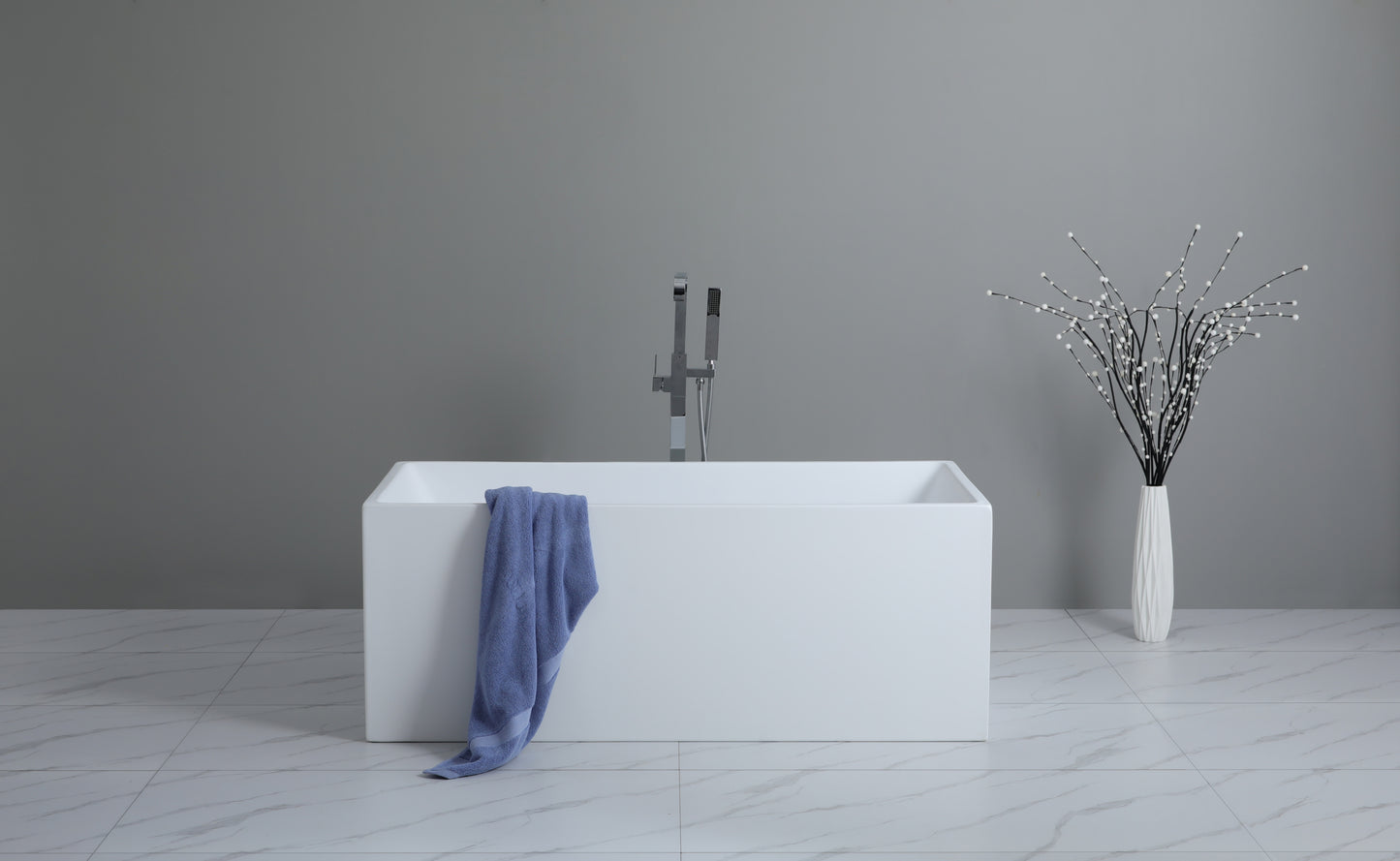 THBT1400MW Theo Matte White Rectangular Free Standing, Back to Wall Bathtub