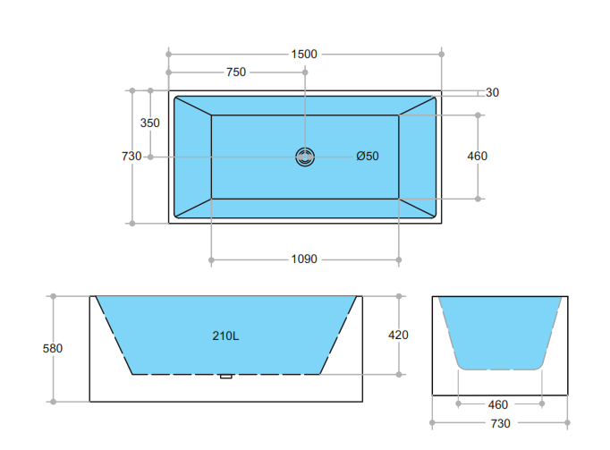 THBT1500-NF Theo Gloss White Rectangular Back to Wall Bathtub