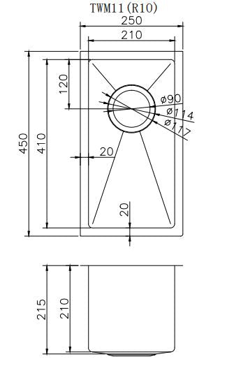 TWM11G Brushed Silver Top/Undermount/Flush mount Sink