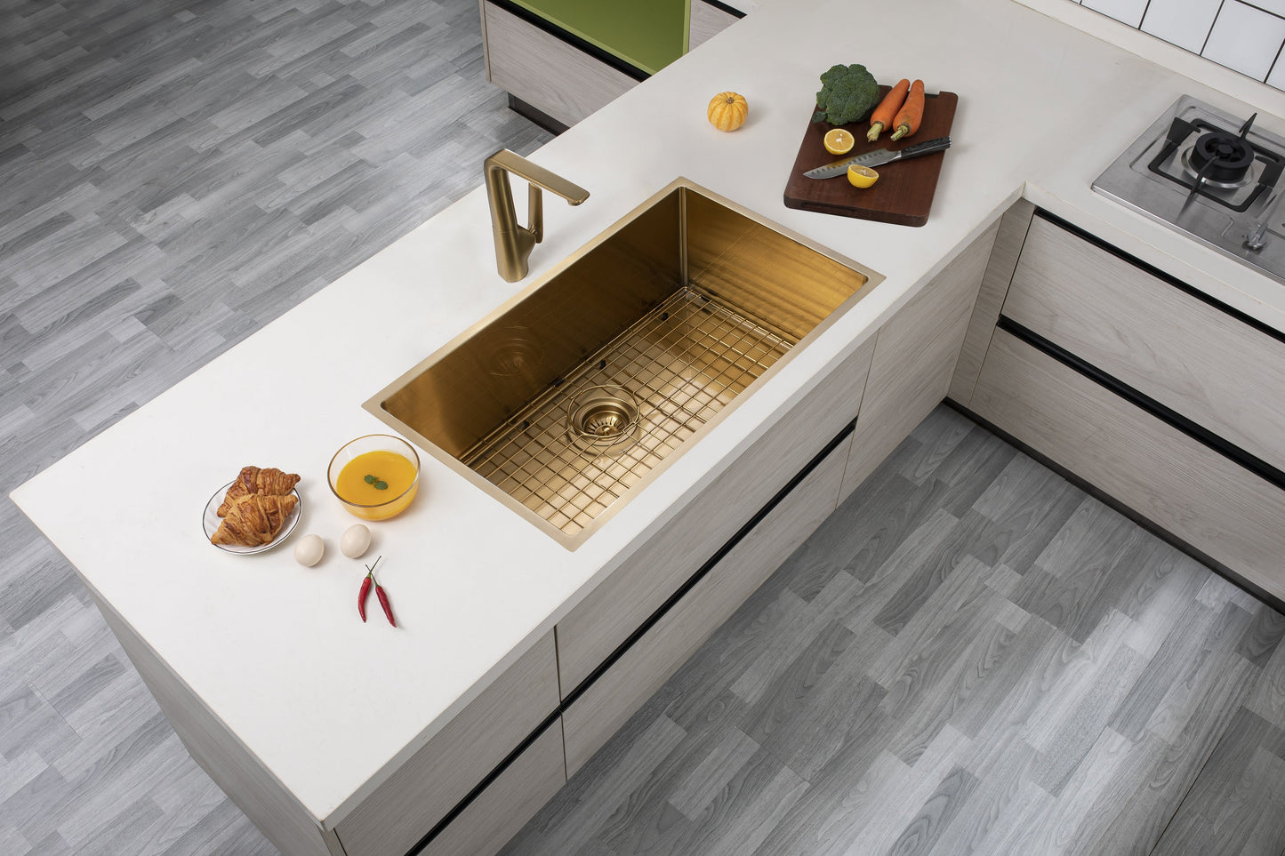 TWM3G Brushed Yellow Gold Single Bowl 762*457*254mm Top/Undermount Sink