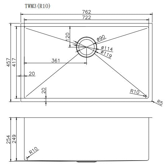 TWM3G Brushed Yellow Gold Round Top/Undermount Sink