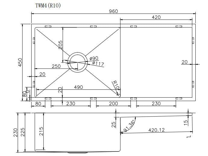 TWM4B TWM Matte Gun Metal Grey Round Top/Undermount Kitchen Sink