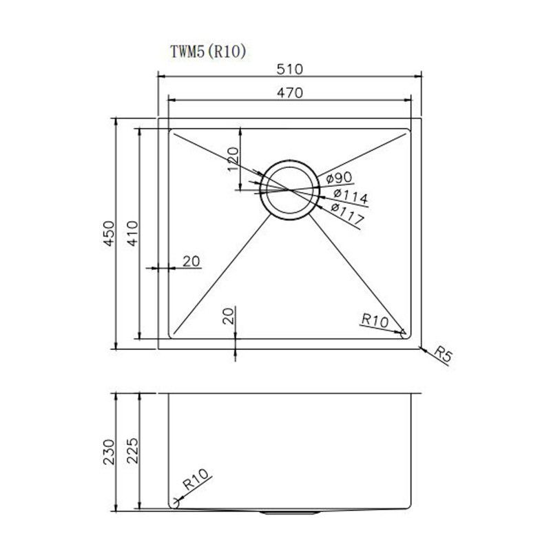 TWM5B Matte Gun Metal Grey Rectangular Top/Undermount Sink
