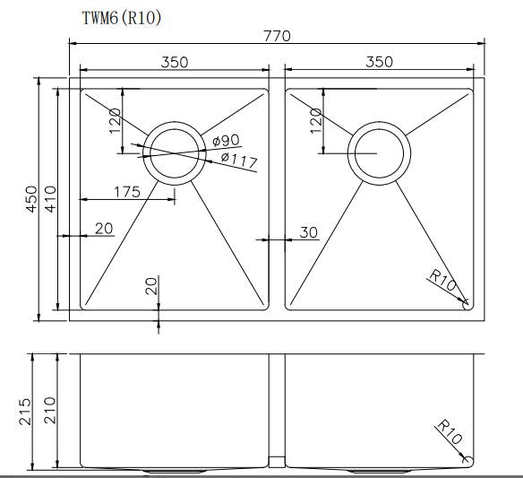TWM6B Matte Gunmetal Grey Rectangular Top/Undermount/Flush mount Sink