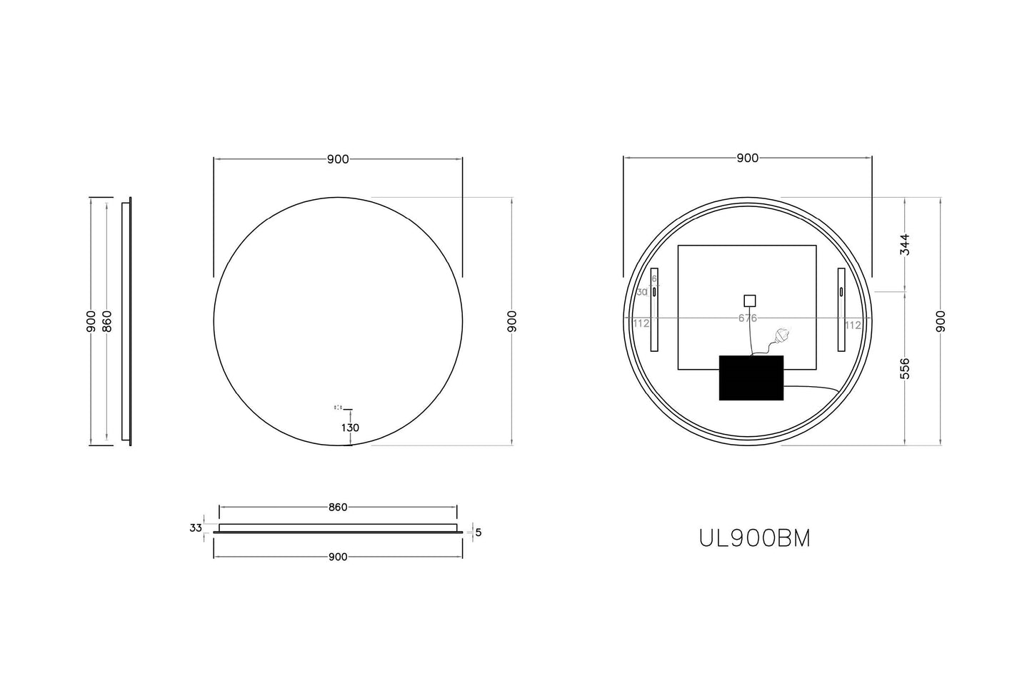 UL900BMM Luna Round Mirror