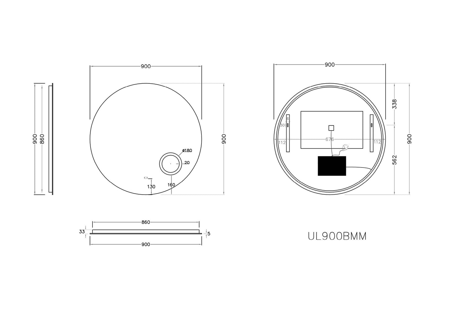 UL900BMM Luna Round Mirror
