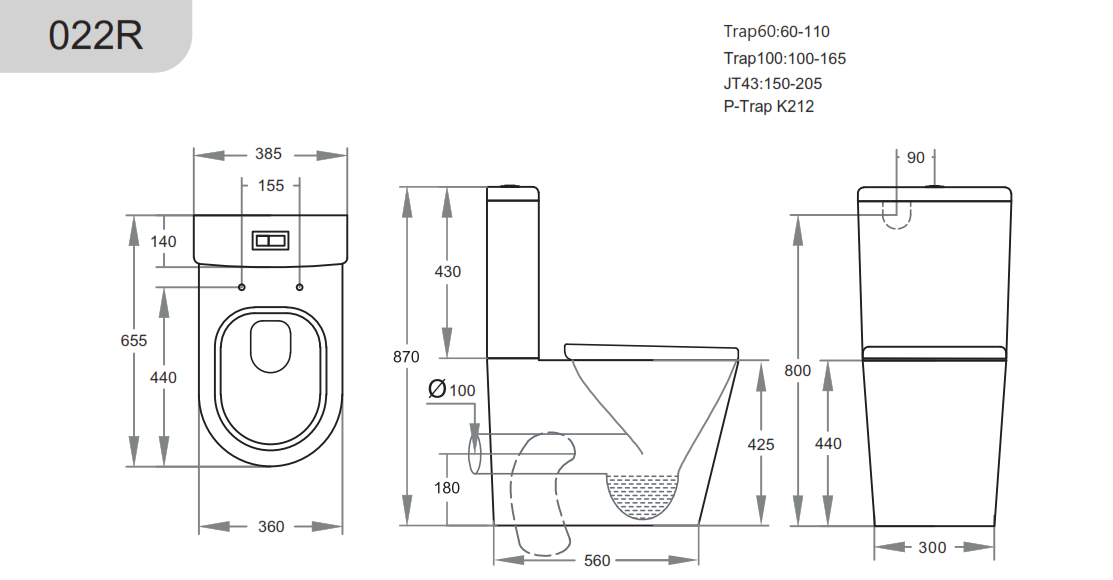 KDK022R Gloss White Oval Back to Wall Toilet