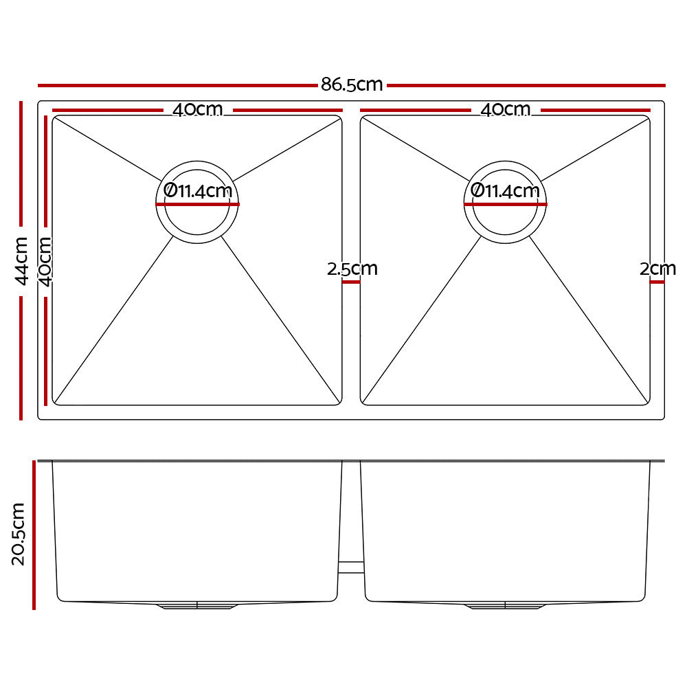 KBS-SINK-8644-R010 Satin Silver Rectangular with R10 Rounded Corners Drop-in, Flush Mount, Under-mount Kitchen Sink