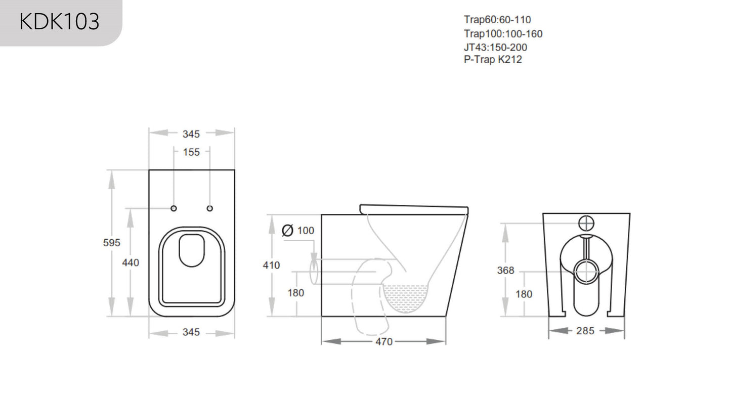 KDK102/KDK103 (Pan), G30032/G3005 (Cistern) White Floor Mounted (Pan), In-Wall (Cistern) In-Wall Toilet Suite (Buttons Sold Seperatly)