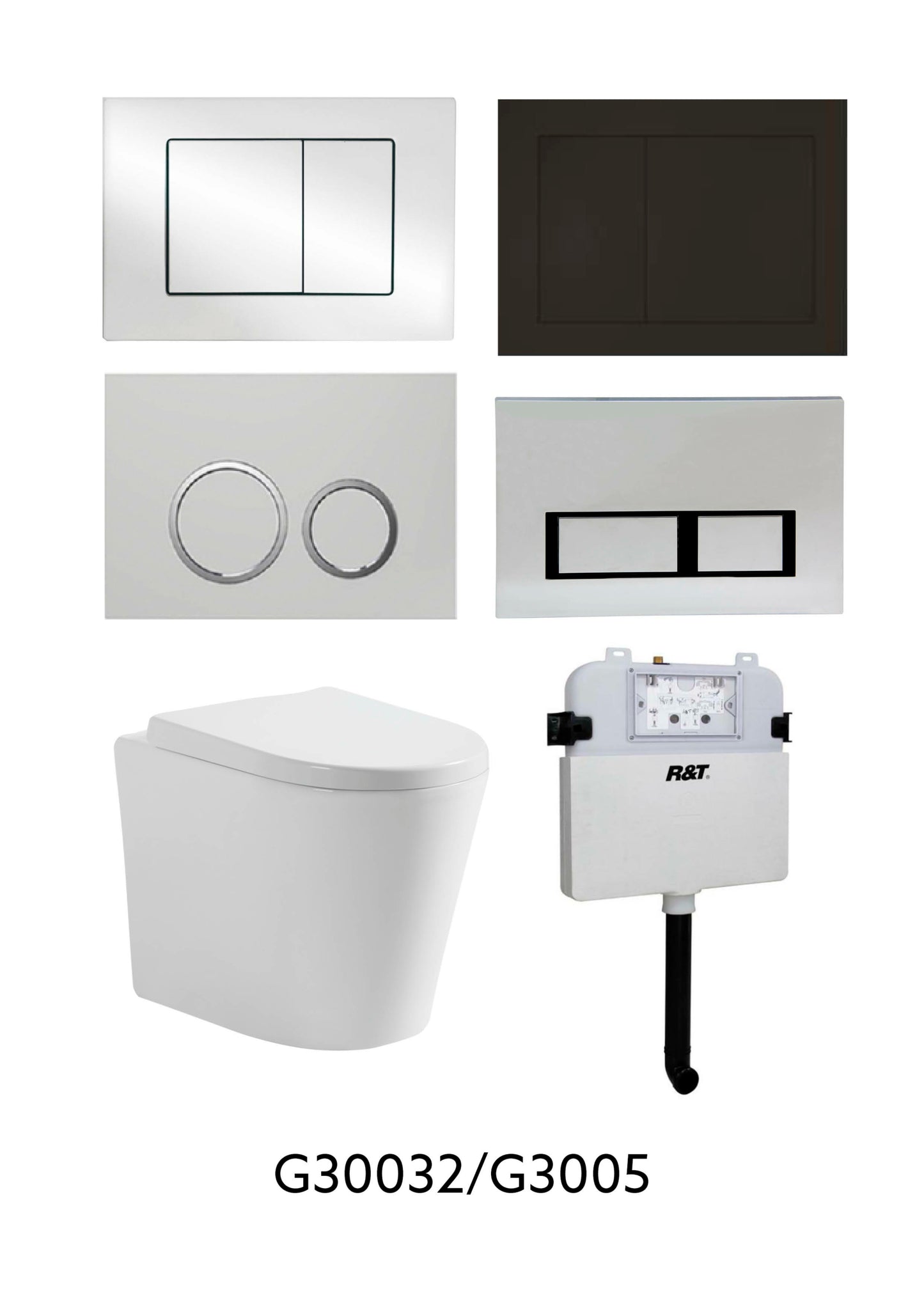 KDK102/KDK103 (Pan), G30032/G3005 (Cistern) White Floor Mounted (Pan), In-Wall (Cistern) In-Wall Toilet Suite (Buttons Sold Seperatly)