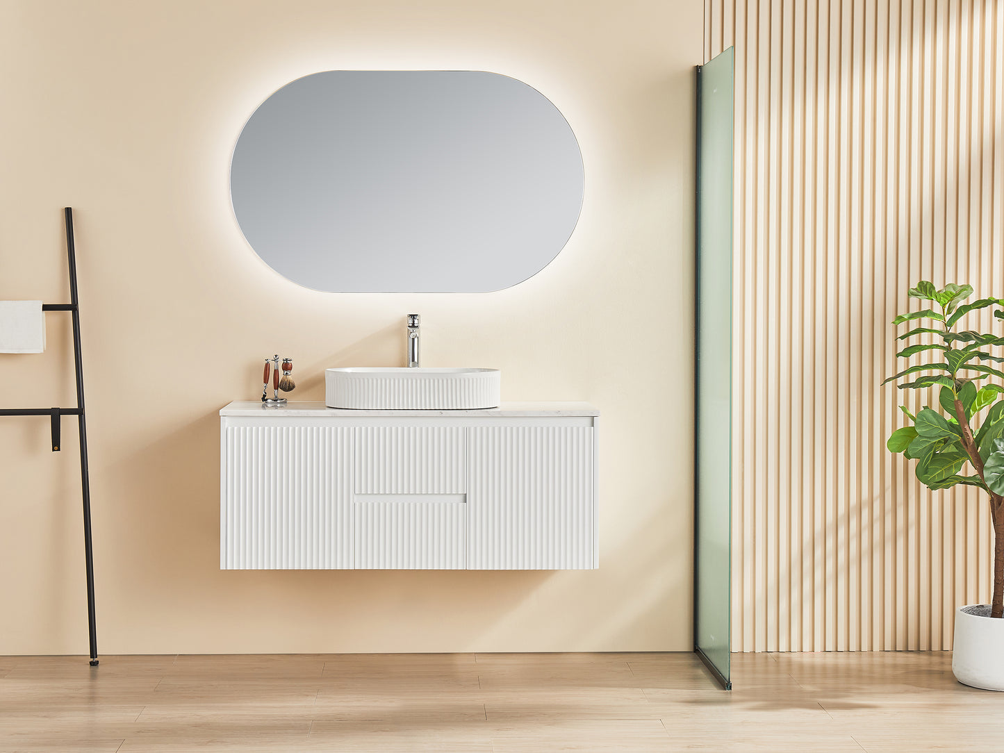 CB1221W-MW Fluted Brindabella Matte White Rectangular Wall Mounted Vanity