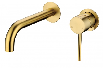 GO827 Brushed Gold Brushed Gold Round Wall Mount Mixer, Tap, Spout
