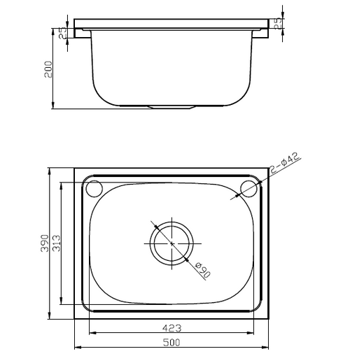 DIL390 Rectangular Top Mount Laundry Tub