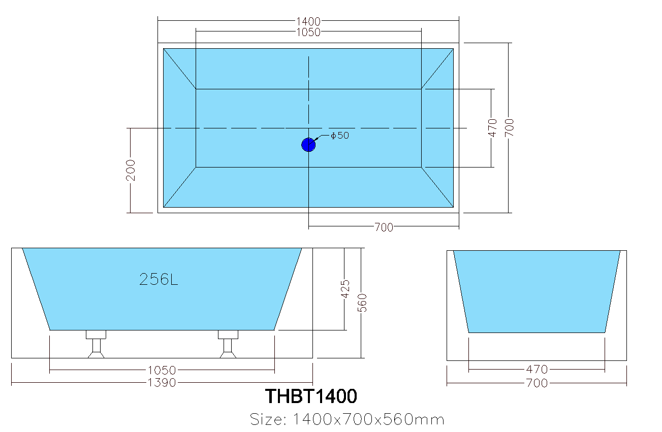 THBT1400MW Theo Matte White Rectangular Free Standing, Back to Wall Bathtub