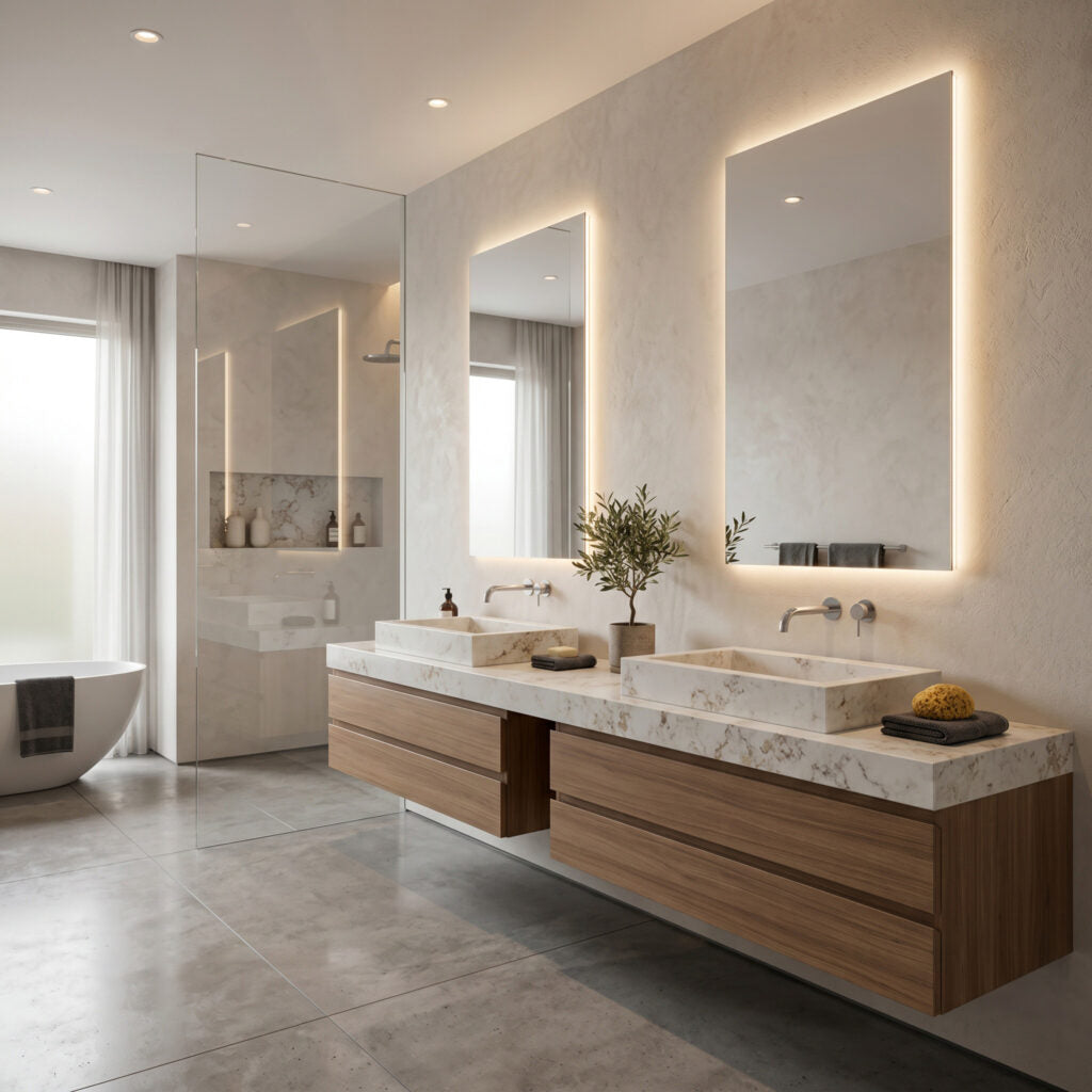 GD12 ZERO SILICA Soft whites with subtle warm veining and delicate earthy accents Rectangular Engineered Stone