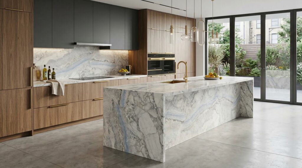 TY6004L ZERO SILICA White with blue/grey veins Rectangular Engineered Stone