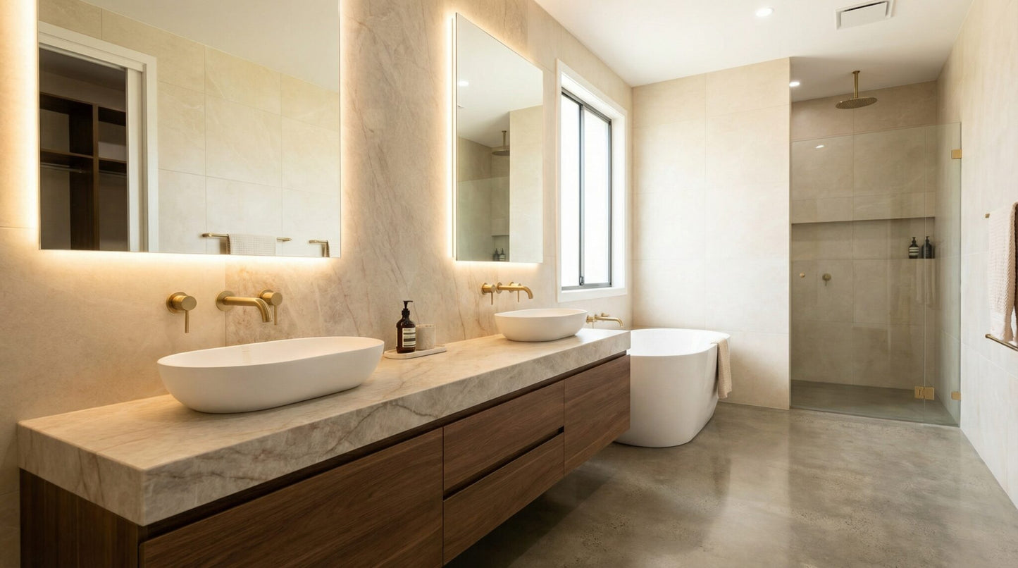 GM31 ZERO SILICA Ivory with blush and beige veining Rectangular Engineered Stone