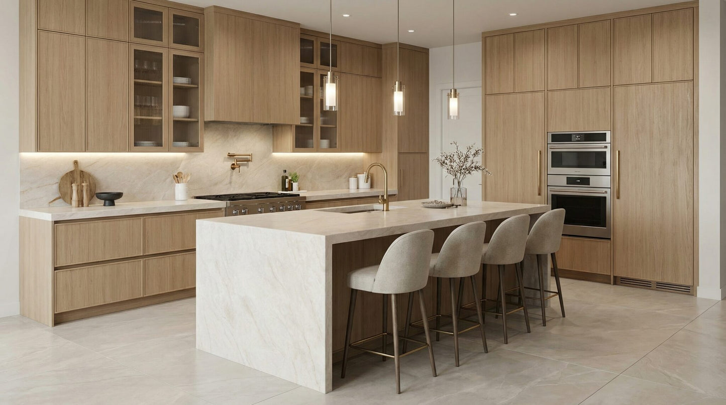 GM31 ZERO SILICA Ivory with blush and beige veining Rectangular Engineered Stone