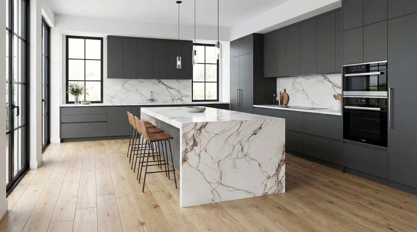 KY015 ZERO SILICA White with Grey Veining Rectangular Engineered Stone