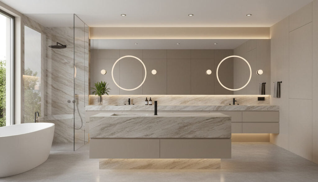 KY066 ZERO SILICA Ivory, Taupe, Gold Rectangular Engineered Stone