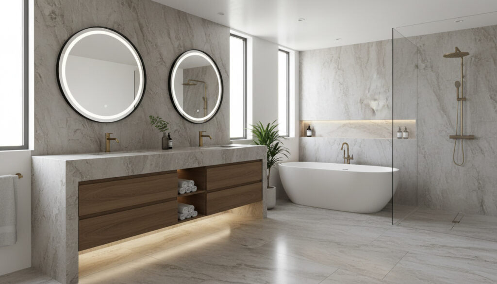KY066 ZERO SILICA Ivory, Taupe, Gold Rectangular Engineered Stone
