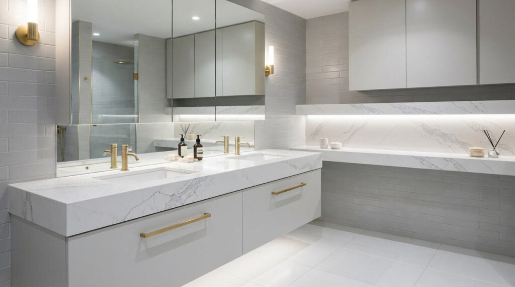 BS01 ZERO SILICA Luminous white with soft grey veining Rectangular Engineered Stone