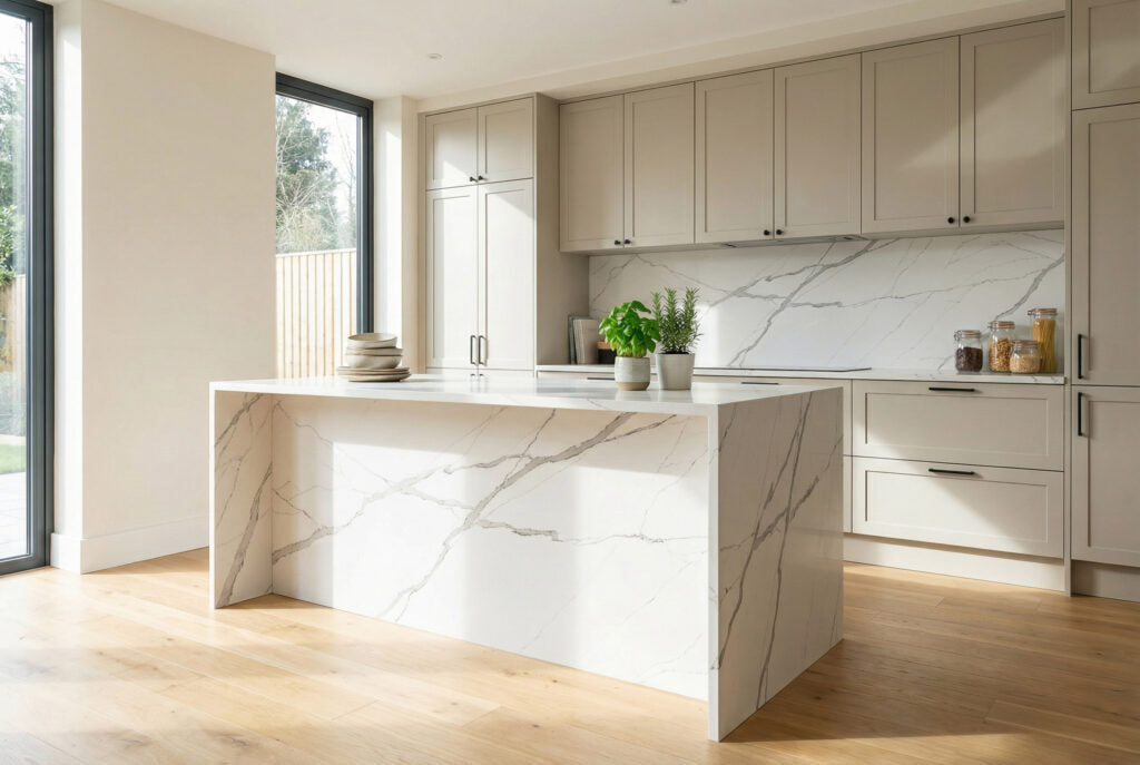 7702 ZERO SILICA White with Grey veining Rectangular Engineered Stone