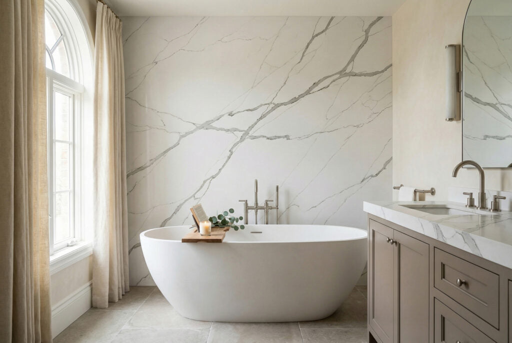 7702 ZERO SILICA White with Grey veining Rectangular Engineered Stone