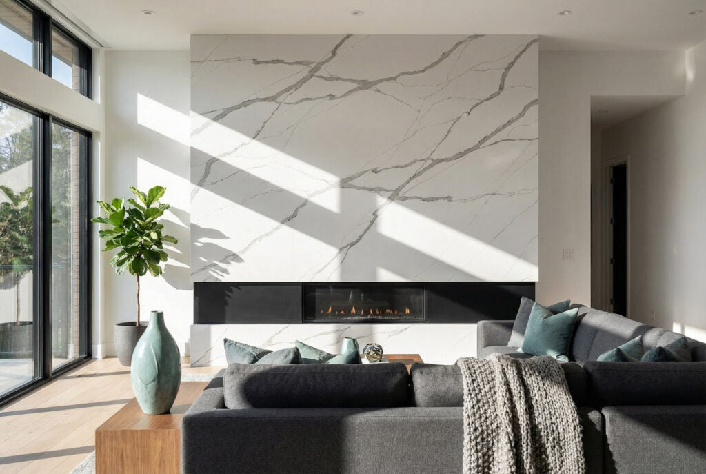 7702 ZERO SILICA White with Grey veining Rectangular Engineered Stone