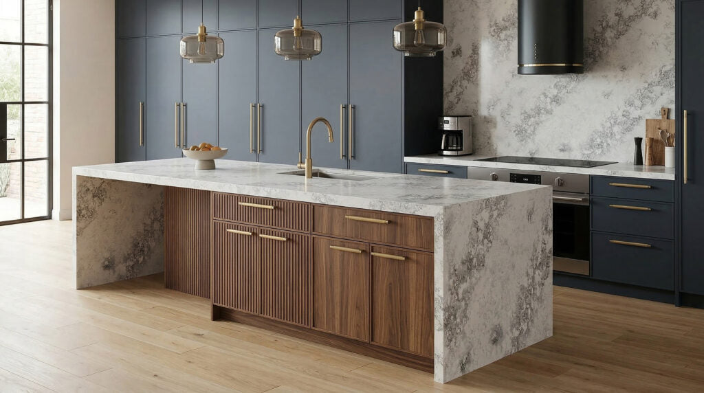 A3135 ZERO SILICA Blue, Gray, White Rectangular Engineered Stone