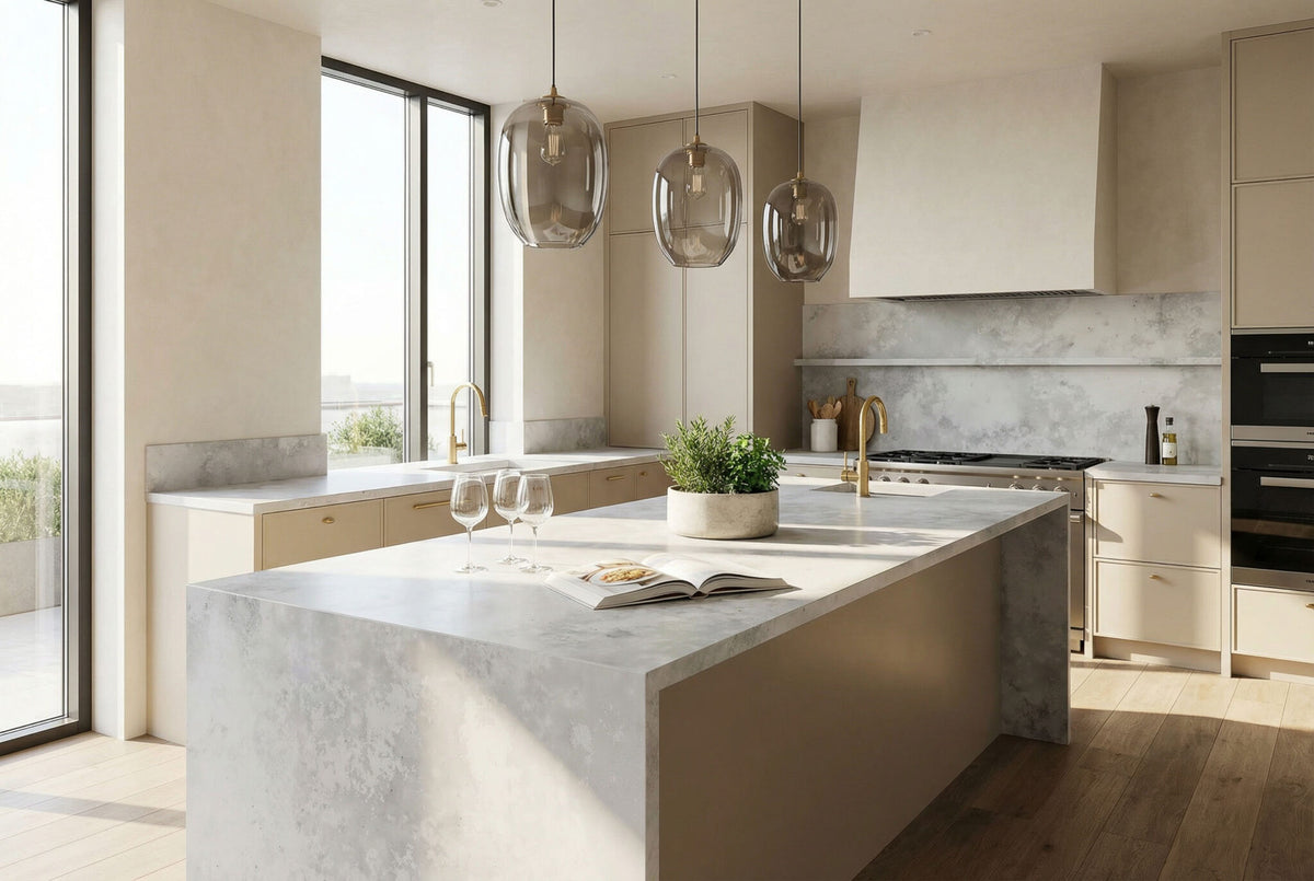 FT001 Luxe Plus The Babylon Sky  soft blend of subtle gray veining Zero Silica Stone 3200 X 1600 X 20mm