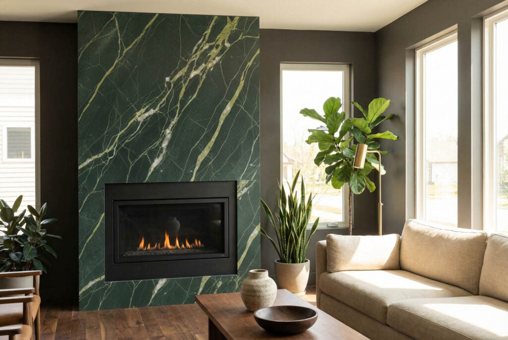 AVAG Natural Stone Green with gold and ivory veining Rectangular Natural Stone