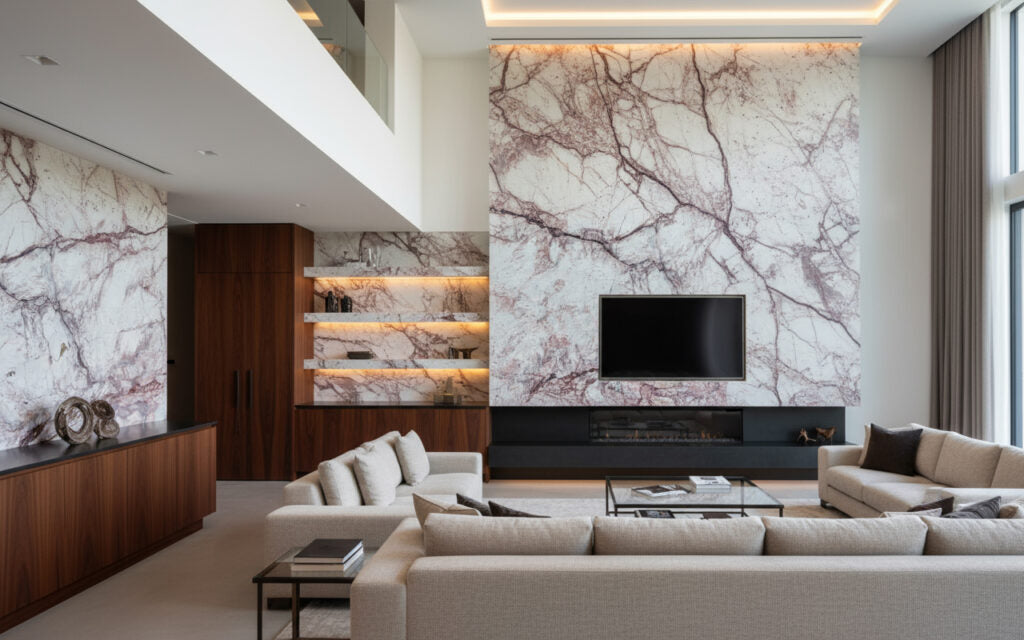 Fancy Macaubus Natural Stone Light beige, creamy, soft ivory base with deep wine, burgundy, and earthy-toned veins Rectangular Natural Stone