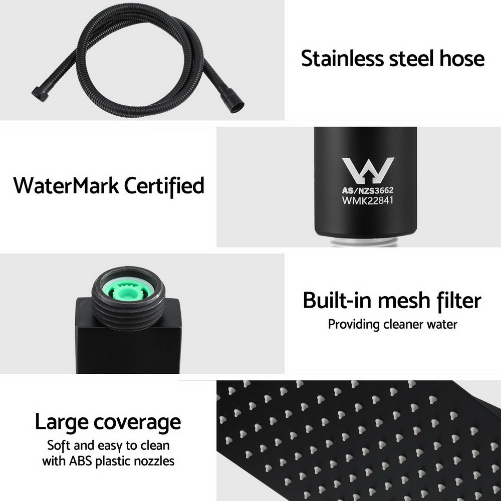 SHOWER-B2-SQ-10-BK Matte Black Black Square Wall Mount Shower Head Set